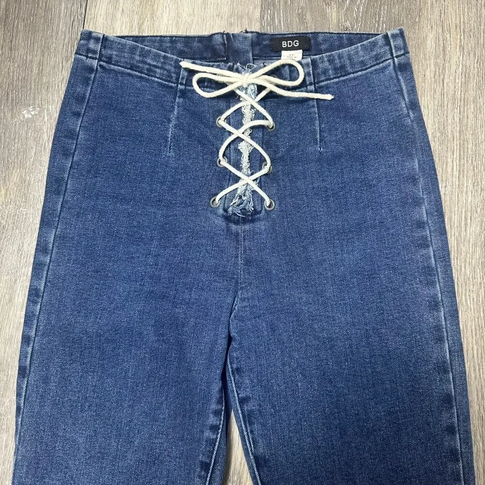 BDG Lace Up High Rise Skinny Jean with Frayed Edges